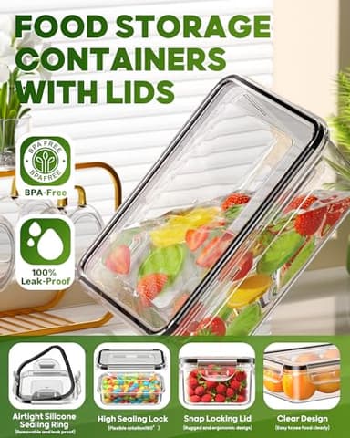 KEMETHY 60 PCS Food Storage Containers with Lids, BPA-Free Plastic Food Containers for Kitchen Storage, Leak Proof, Reusable Meal Prep Containers with Labels & Pen - Image 3