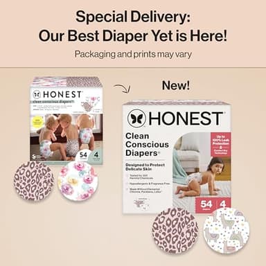 The Honest Company Clean Conscious Diapers for Delicate Skin | Up to 100% Leakproof | Hypoallergenic, Fragrance Free | Girl Prints | Club Box, Size 4 (22-37 lbs), 54 Count (Prints May Vary) - Image 2