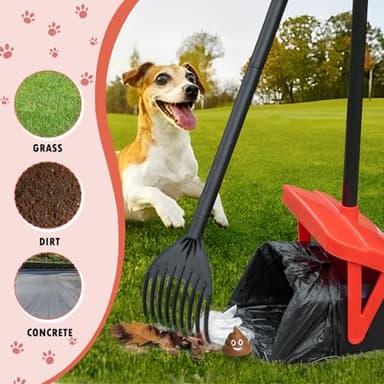 TIMINGILA 36" Pooper Scooper Swivel Bin & Rake with 100 Dog Poop Bags,Adjustable Long Handle for No-Bend Cleanup,Portable Non-Breakable Dog Poop Scooper for Large Medium Small Dogs - Image 7