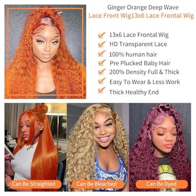 Bilisar 30 Inch Ginger Wig Human Hair 13x6 Deep Wave Lace Front Wigs 200 Density Hd Lace Curly Orange Wig Glueless Wigs Human Hair Pre Plucked Pre Cut With Baby Hair - Image 3