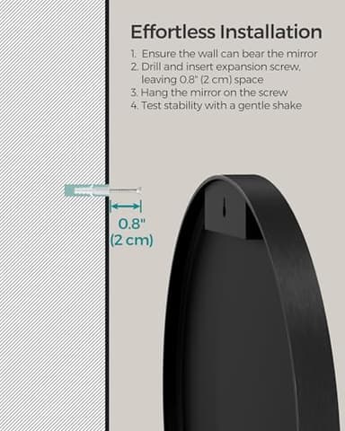 SONGMICS Bathroom Round Mirror for Wall, 24 Inches Black Circle Mirror，Metal Frame,for Bathroom Over Sink, Living Room, Bedroom, Entryway, Hallway, Ink Black ULWM102B01 - Image 5