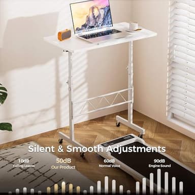 COMHOMA Small Standing Desk Adjustable Height & Tiltable Tabletop, Mobile Stand Up Desk for Laptop, Portable Computer Table for Home Office Work and Walking Pad Treadmill, Height 30.7"-46.4", White - Image 9