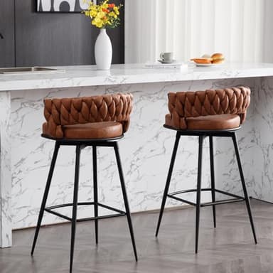 BFZ 26inch Bar Stools Set of 4, Counter Height Bar Stools, 180° Swivel Suede Fabric Stool Chairs with Woven Back and Footrest for Kitchen Island, Cafe, Pub, Bar Counter - Image 7