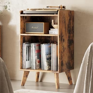Record Player Stand, Turntable Stand with Record Storage and Charging Station & USB Ports, Record Player Table with Metal Divider, Record Stand Up to 160 Albums for Living Room, Bedroom Brown - Image 6