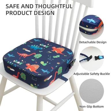 Eiury Toddler Booster Seat for Dining Table, Portable Kids Booster Seat with Safety Buckles Portable Increasing Booster Cushion with Non-Slip Bottom (Blue Dinosaur) - Image 6