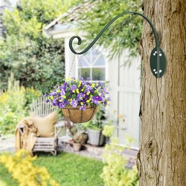 2-Pack 16” Plant Hanger Bracket: Heavy-Duty Plant Hangers Outdoor - Hand-Forged Wrought Iron Plant Hanging Hooks Bird Feeder Hanger - Green Curved Wall Hooks for Baskets, Flower, Indoor & Outdoor - Image 2