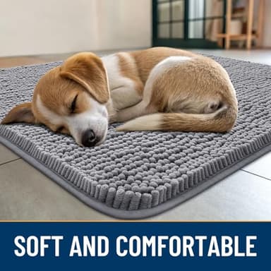 Smiry Dog Door Mat for Muddy Paws 47x32, Absorbs Moisture and Dirt Doormat, Non-Slip Washable Quick Dry Chenille Front Door Mat Indoor Entrance, Entryway Carpet for Inside Floor, Grey - Image 2