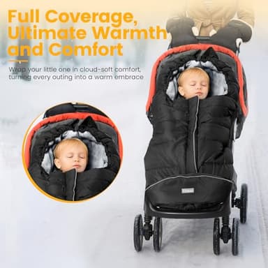 Orzbow Warm Bunting Bag Universal, Stroller Sleeping Bag Cold Weather, Waterproof Toddler Footmuff (Black, Large) - Image 2