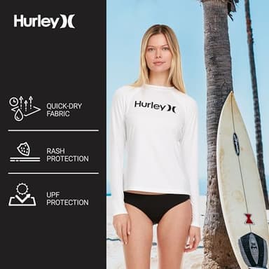 Hurley Rash Guard for Women, Womens Rash Guard Long Sleeve Shirts, Rashguard Swim Shirt Women UPF 50+ SPF & UV Protection White - Image 5