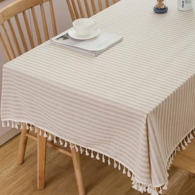 TruDelve 120 Inch Extra Long Tablecloth Beige Striped Tablecloths Washable Cloth Tablecloths for 8 Foot Rectangle Tables (Beige,120"x55",Rectangular) - Image 1