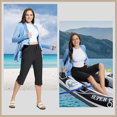 baleaf Women's Swim Capris Pants 18" Quick Dry Modest Swimsuits 2025 UPF50+ Beach Bathing Suit Bottoms with Pockets Lightweight Black M - Image 7