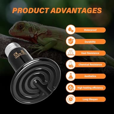 HealSmart Reptile Heat Lamp 75W 2-Pack Ceramic Heat Emitter, No Light Emitting Heat Bulbs for Amphibian Pet Brooder Coop Incubating Chicken, Lizard Bearded Dragon Turtle Snake Terrarium, Black - Image 2