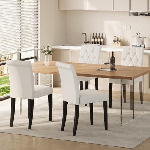 Welzona Upholstered Dining Chairs Set of 4, Button Tufted Parsons Dining Chair with Solid Wood Legs, Modern Fabric Side Chair for Hotel/Dining Room/Kitchen/Restaurant- White - Image 1