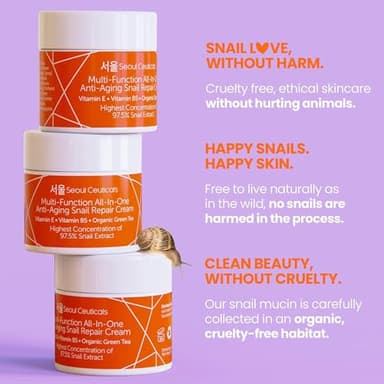 SeoulCeuticals Large 4oz 97.5% Snail Mucin Moisturizer Cream Korean Skin Care - K Beauty Skincare Day & Night Snail Repair Cream Filtrate Cruelty Free - Image 6