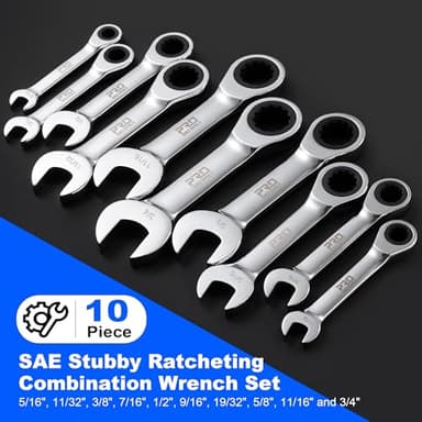 Prostormer Stubby Ratcheting Combination Wrench Set, 10-Piece 5/16" to 3/4" SAE Chrome Vanadium Steel Ratchet Wrenches with Rolling Pouch, 72-Teeth, 12-Point Box End - Image 2