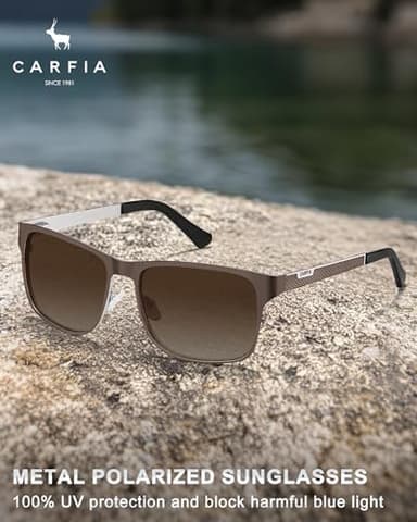 CARFIA Metal Mens Sunglasses Polarized - UV400 Protection Cool Shades with Grid Pattern & Leather Case CA5223 - Image 8