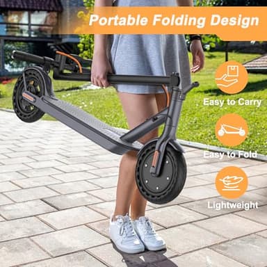 Electric Scooter, 8.5" Tires, 19 Max Speed, 21 Miles Max Range, Lightweight Foldable Kick Scooter with Dual Braking (21Miles-350W-Gray) - Image 5
