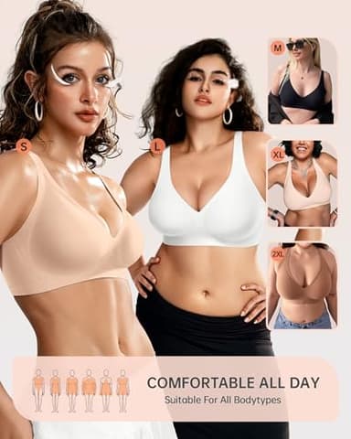 OEAK Womens Deep V Bras Wireless Comfortable Bra Supportive No Underwire Bras Tshirt Push Up Bralettes Plunge Seamless Bra Semolina S - Image 5