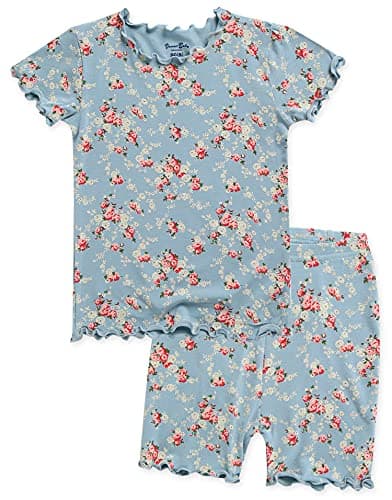 Vaenait Short Sleeve Summer Sleepwear Pajamas 2pcs Set Shirring Lacy Blue-Short M - Image 1