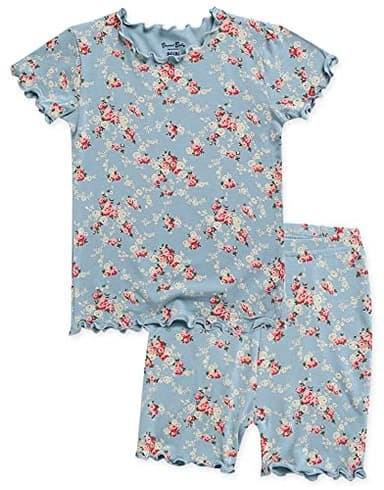 Vaenait Short Sleeve Summer Sleepwear Pajamas 2pcs Set Shirring Lacy Blue-Short M - Image 1