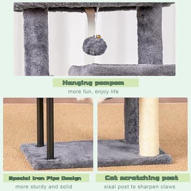 Gitelsnour Cat Tree, Cat Tower for Indoor Cats, 43.3 inch Cat Tree Tower with Sturdy Steel Tube, Hammock, Cat Condo for Small Cats and Kittens, Scratching Post, Smoky Gray GCT004SG - Image 7