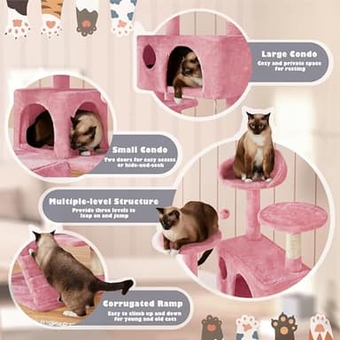 Yaheetech 54in Cat Tree Tower, Multi-Level Cat Tree for Indoor Cats with Scratching Posts, Dangling Balls Cat Play House, Pink - Image 8