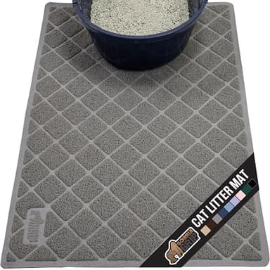 GORILLA GRIP Cat Litter Box Mat, 35x23, Water Resistant, US Designed Kitty Litter Trapping Mats, Easy to Clean, Scatter Control, Less Mess and Clean Floors, Kitten Supplies for Indoor Cats, Gray - Image 1