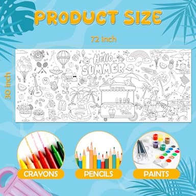 OHOME Summer Giant Coloring Poster/Tablecloth - Summer Decorations - 30 x 72 Inches Jumbo Paper Coloring Banner - Kids Crafts Gifts Toys Games Ice Cream Party Decorations - Arts Crafts Supplies - Image 2