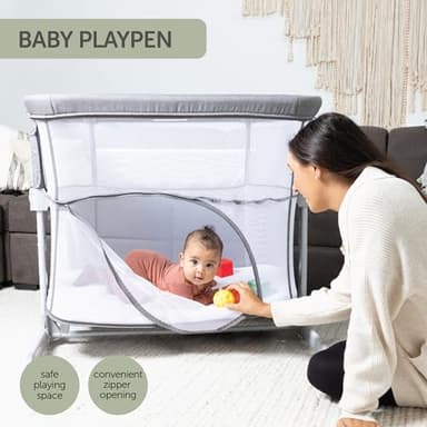 KoolerThings 3 in 1 Baby Bassinet, Bedside Sleeper, & Playpen, Easy Folding Portable Crib (Grey)- KoolaBaby (Mesh Bassinet) - Image 6
