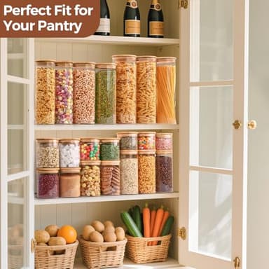 ComSaf Glass Food Storage Jars Set of 6, Tall Glass Storage Containers with Lids, Spaghetti Jar, Canisters Set for the kitchen, Pasta, Flour, Nuts, Oat, Coffee and Sugar Container, Pantry Organization - Image 6