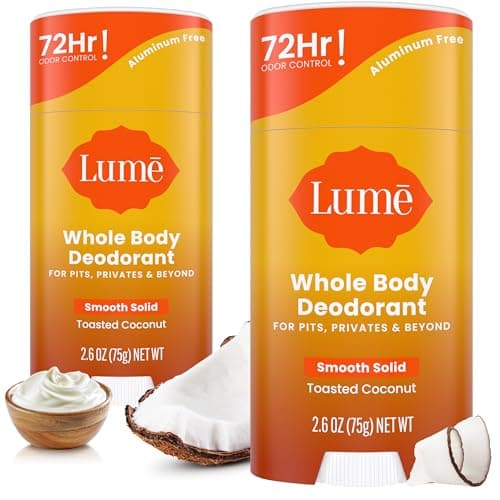 Lume Whole Body Deodorant - Smooth Solid Stick - 72 Hour Odor Control - Aluminum Free, Baking Soda Free and Skin Safe - 2.6 Ounce (Pack of 2) (Toasted Coconut) - Image 1