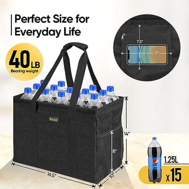 BALEINE Extra Large Utility Tote Bag with Wire Frame for Storage (Black, 16.5''x14''x10'') - Image 2