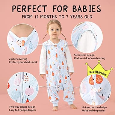 WONDAY Toddler Sleep Sack with Legs,Toddler Sleep Sacks,0.5T Sleeveless Baby Sleep Bag Wearable Blanket,with Feet (Pear,5T-7T) - Image 2