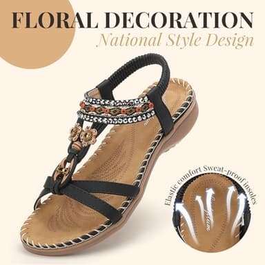 Littleplum Sandals for Women Arch Support Handmade Sandals Women's Summer Beach Sandals Comfort Walking Shoes Bohemian Flip Flops Womens Sandals Black Size 10 - Image 3