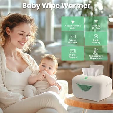 Ainclte Baby Wipe Warmer, Protable Wipes Warmer Dispenser for Newborns with 4000mAh Battery 4-Temp Fast Heating Colored Night Light Large Capacity Indoor/Outdoor Nursery Essentials - Image 4