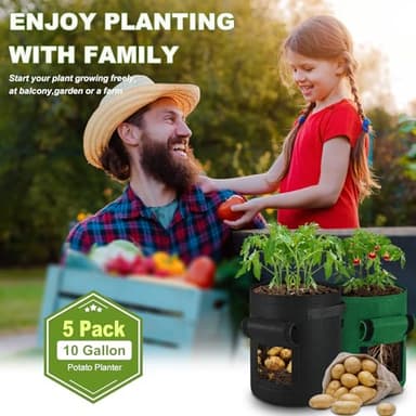 5 Pack Potato Growing Bags, 10 Gallon Non-Woven Gardening Bags with Reinforced Handles, Heavy Fabric Planters with Harvest Window, Great for Growing Tomatoes, Vegetables, and Fruits in the Garden - Image 7
