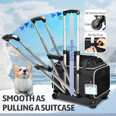 Petskd Top-Expandable Pet Carrier with Wheels 18x11x11 Inches Delta American United Airline Approved, Soft-Sided Carrier for Small Cats Dogs with Locking Safety Zippers and Anti-Scratch Mesh(Black) - Image 5
