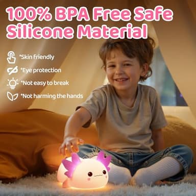 Huggwaii Squishy Axolotl Night Light for Kids, 4 Soothing White Noise Sounds, Dimmable Silicone Axolotl Lamp Toddler Light, Upgraded Rechargeable Nightlight Long Battery,Baby Gifts & Girls Room Decor - Image 6