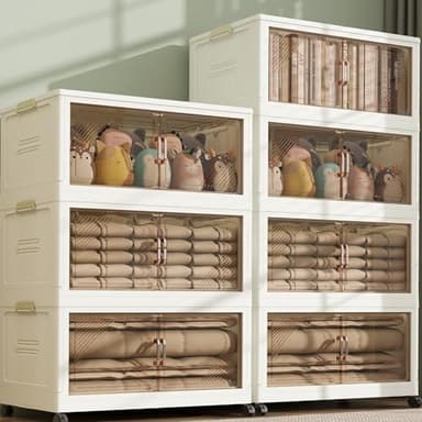 3Packs Stackable Storage Bins with Lid, 36 Gal Closet Organizer and Storaging Drawer, Collapsible Storage Box with Wheels, Plastic Clothes Storage Cabinet Containers for Home, Office, Dorm - Image 7