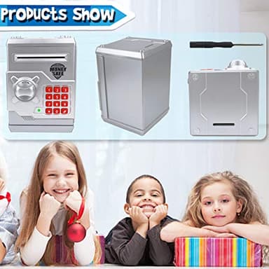Yoego Kids Money Bank, Electronic Piggy Banks, Great Gift Toy for Kids Children, Auto Scroll Paper Money Saving Box Password Coin Bank,Perfect Toy Gifts for Boys Girls (Silver) - Image 4