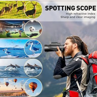 Monocular Telescope for Smartphone, 40x60 High-Definition 360 Night Vision stsscope Monocular STS Scope Set with Phone Adapter & Tripod for Camping Travelling Concert, 131M/1000M Clear Long Vision - Image 6