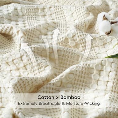 PHF Stone-Washed Cooling Waffle Twin Size Blanket - Lightweight Breathable Summer Blanket, 60% Rayon from Bamboo & 40% Cotton, Luxuriously Soft for Bed & Couch, 66"x90", Almond Milk - Image 5
