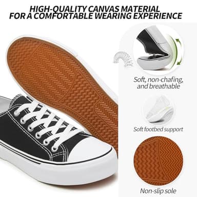 Adokoo Canvas Tennis Shoes for Women Low Top Casual White Black Sneakers for Women Lace Up Fashion Comfortable Walking Shoes (Black,8) - Image 2