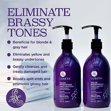 Luseta Purple Shampoo and Conditioner Set for Blonde, Gray - Color Treated Hair - Sulfate Free Paraben Free - Infused with Cocos Nucifera Oil for Curly and Damaged Hair - 2x16.9oz - Image 2