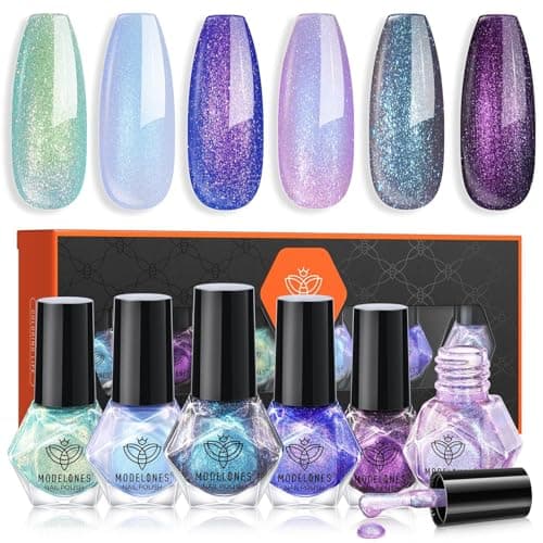 modelones Chameleon Nail Polish Set 6 Colors, Green Glitter Pink Blue Purple Holographic Quick Dry Mini Nail Lacquer Kit Gray Aurora Shimmer DIY Nail Art Manicure Gift For Women Girls - Image 1