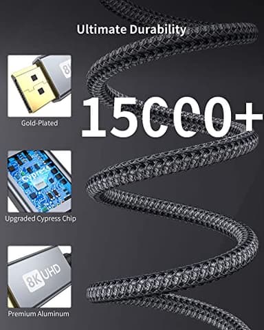 Silkland USB C to Displayport 1.4 Cable [8K 60Hz, 4K/2K 240Hz] Thunderbolt 4/3 to DisplayPort 6.6FT, Braided Type C to DP 32Gbps, HDCP, G-Sync,Compatible for iPhone 16/15,MacBook Pro/Air,Odyssey G8/G9 - Image 7