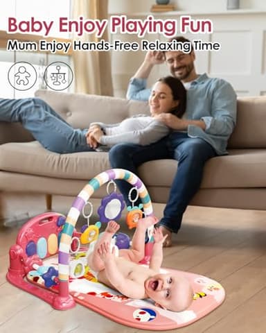 dearlomum Baby Play Mat Baby Gym,Funny Play Piano Tummy Time Baby Activity Mat with 5 Infant Sensory Baby Toys, Music and Lights Boy & Girl Gifts for Newborn Baby 0 to 3 6 9 12 Months (Pink) - Image 4