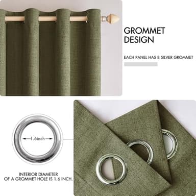 MIULEE Linen Texture Curtains for Bedroom Solid 100% Blackout Thermal Insulated Light Olive Green Curtains Grommet Room Darkening Drapes for Living Room Nursery 52x84 Inch (2 Panels) - Image 4