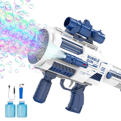 Bubble Guns Automatic with Build-in Bubble Solution (4.4 oz), 3 Fans Drive 6X Lens Bubble Blower Machine, Cool Favors for Summer Ourtdoor Party Birthday Wedding Toy - Image 1