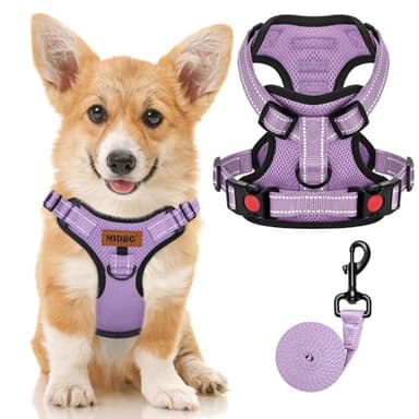 MIDOG No-Pull Dog Harness | Adjustable & Reflective Pet Harness Leash Set for Small Medium Large Dogs Walking, Training| No Choke, Front Clip, Soft Padded Vest with Easy Control Handle - Purple, S - Image 1